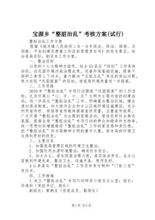 宝源乡“整脏治乱”考核实施方案(试行) 