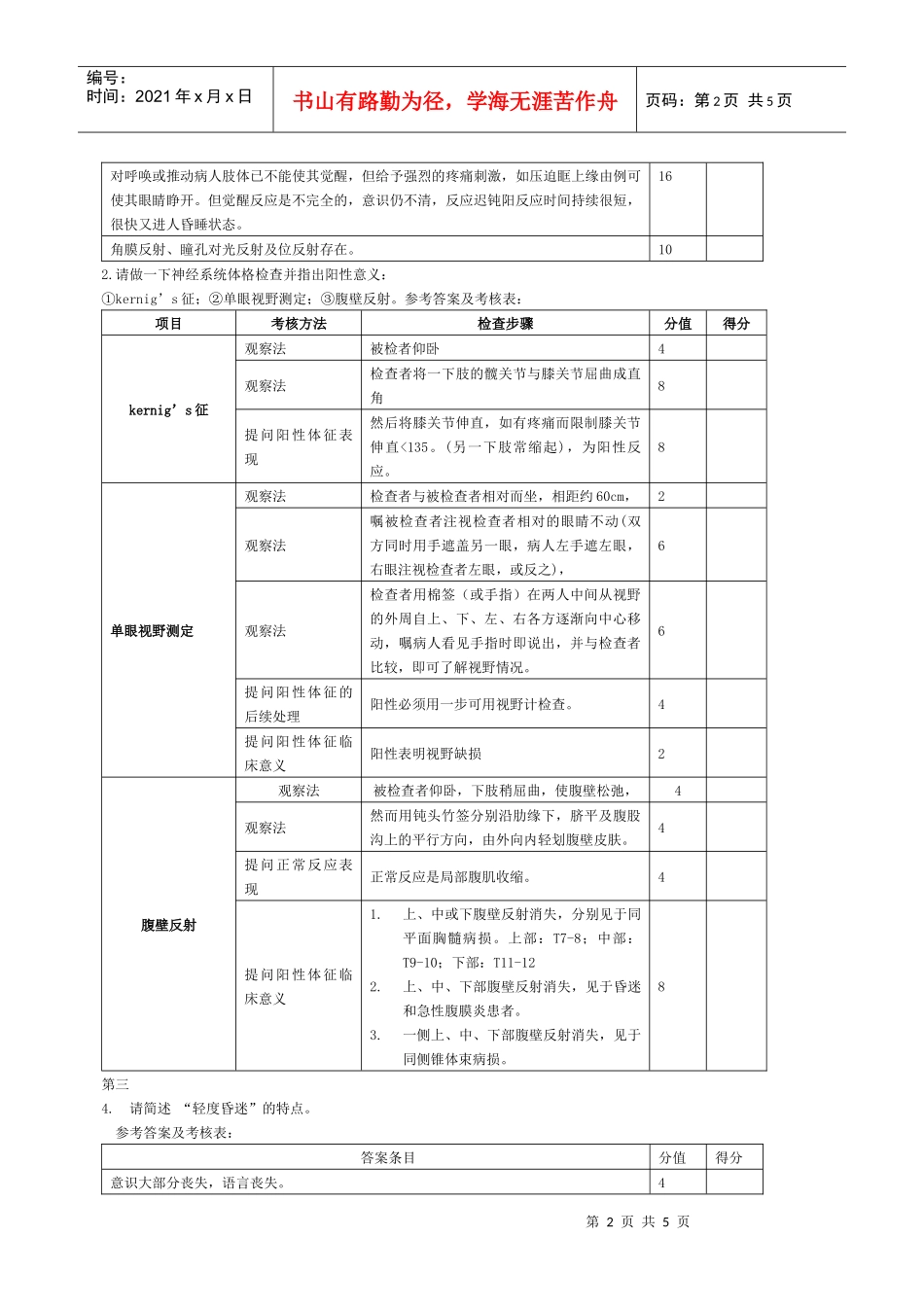 神经系统体格检查考核doc-神经系统体格检查考核项目_第2页