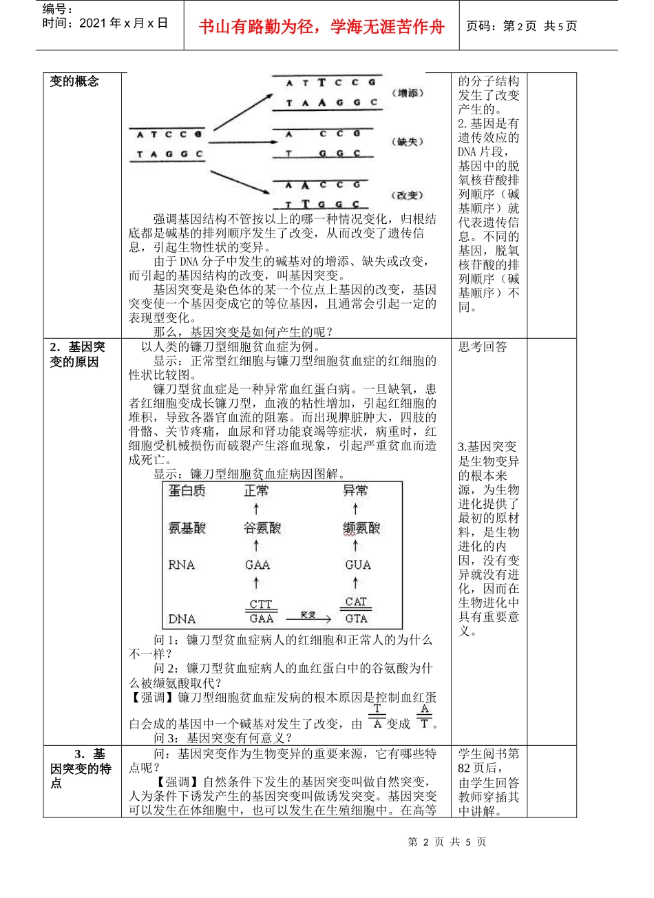 第五章基因突变及其他变异第1节基因突变和基因重组_第2页