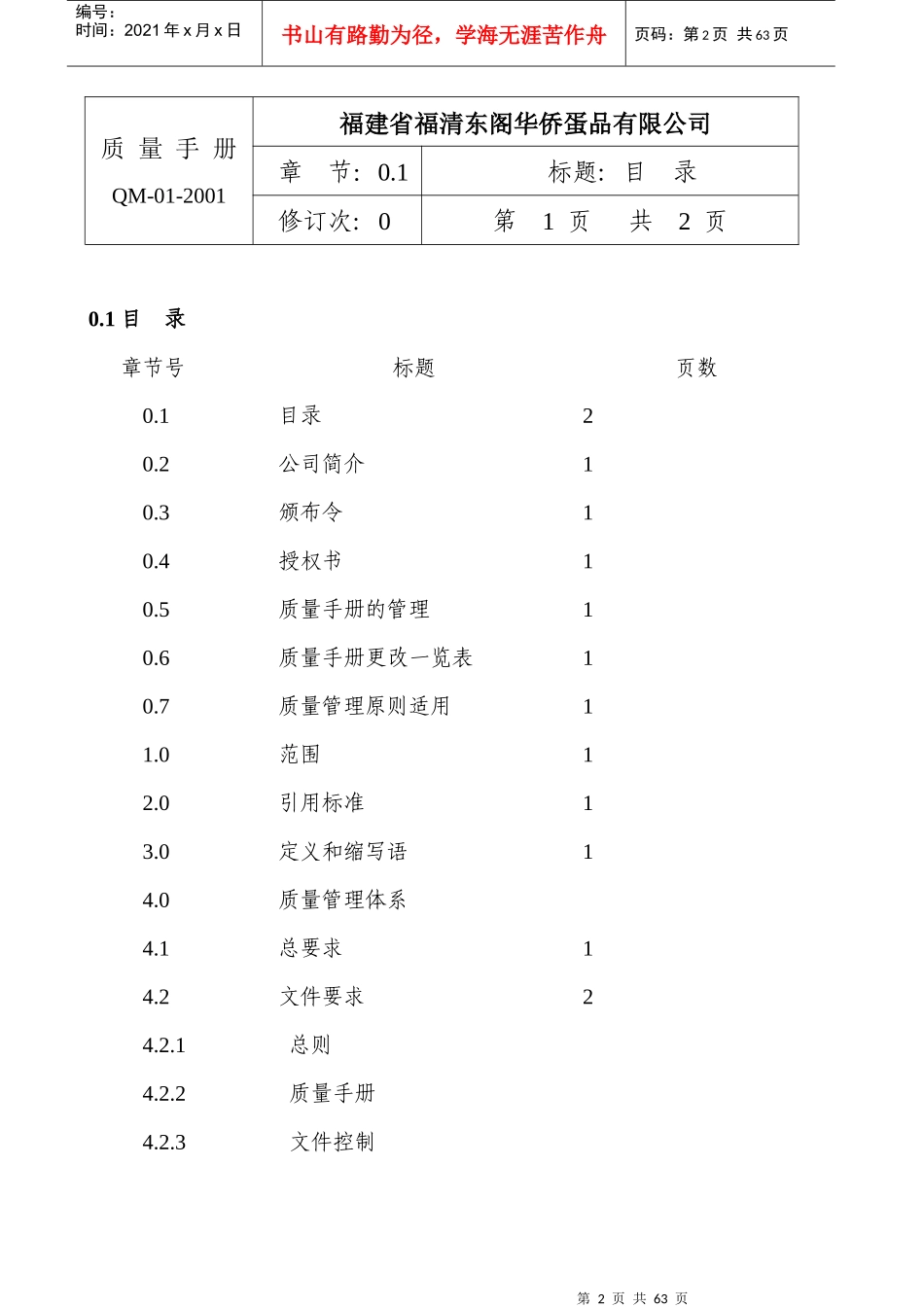 福建省福清东阁华侨蛋品有限公司质量手册_第2页