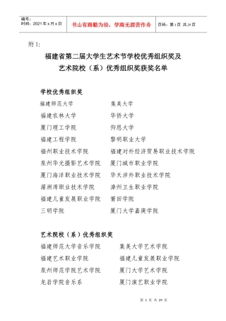 福建省第二届大学生艺术节学校优秀组织奖及