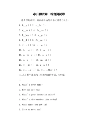 小升初试卷：综合测试卷