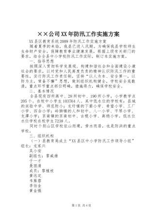 ××公司XX年防汛工作方案 