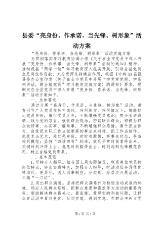县委“亮身份、作承诺、当先锋、树形象”活动实施方案 