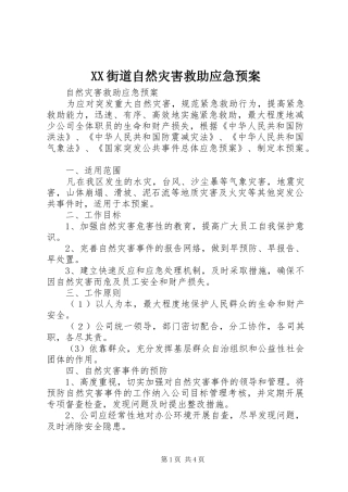 XX街道自然灾害救助应急处理预案 