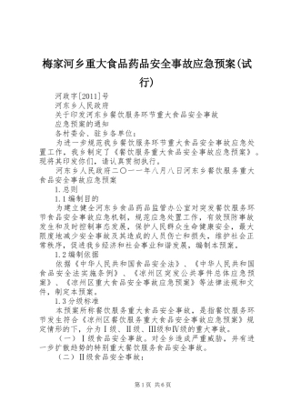 梅家河乡重大食品药品安全事故应急处理预案(试行) 