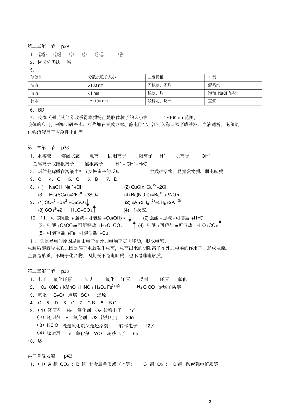(完整word版)人教版高一化学必修一课后习题答案_第2页