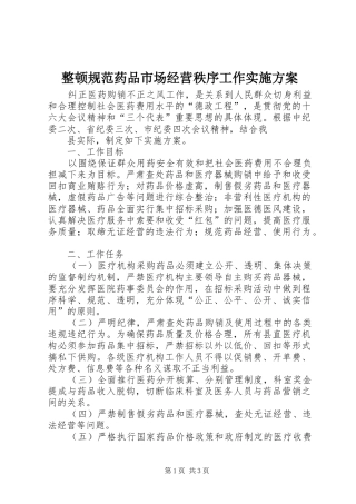 整顿规范药品市场经营秩序工作方案 