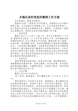 乡镇后进村党组织整顿工作实施方案 