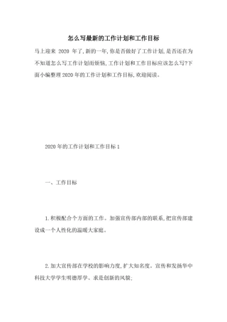 怎么写最新的工作计划和工作目标