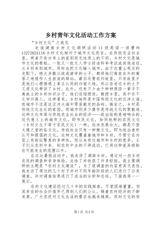 乡村青年文化活动工作实施方案 