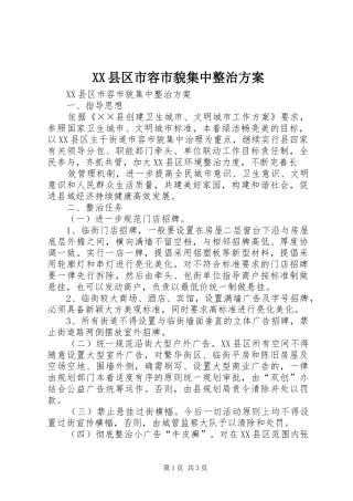 XX县区市容市貌集中整治实施方案 