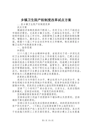 乡镇卫生院产权制度改革试点实施方案 