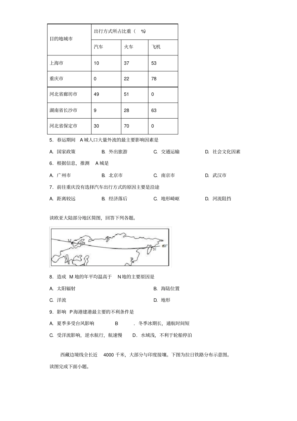 人教版地理必修第二册第四章《交通运输布局与区域发展》测试题(含答案)_第2页