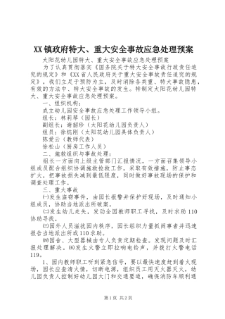 XX镇政府特大、重大安全事故应急预案 