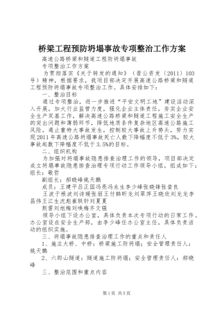 桥梁工程预防坍塌事故专项整治工作实施方案 