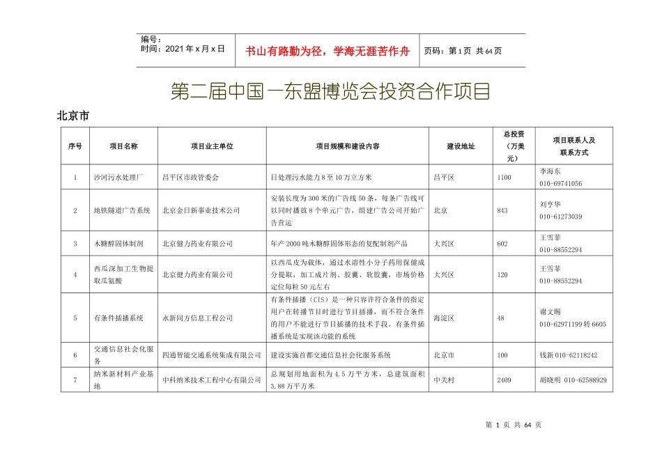 第二届中国东盟博览会投资合作项目_第1页