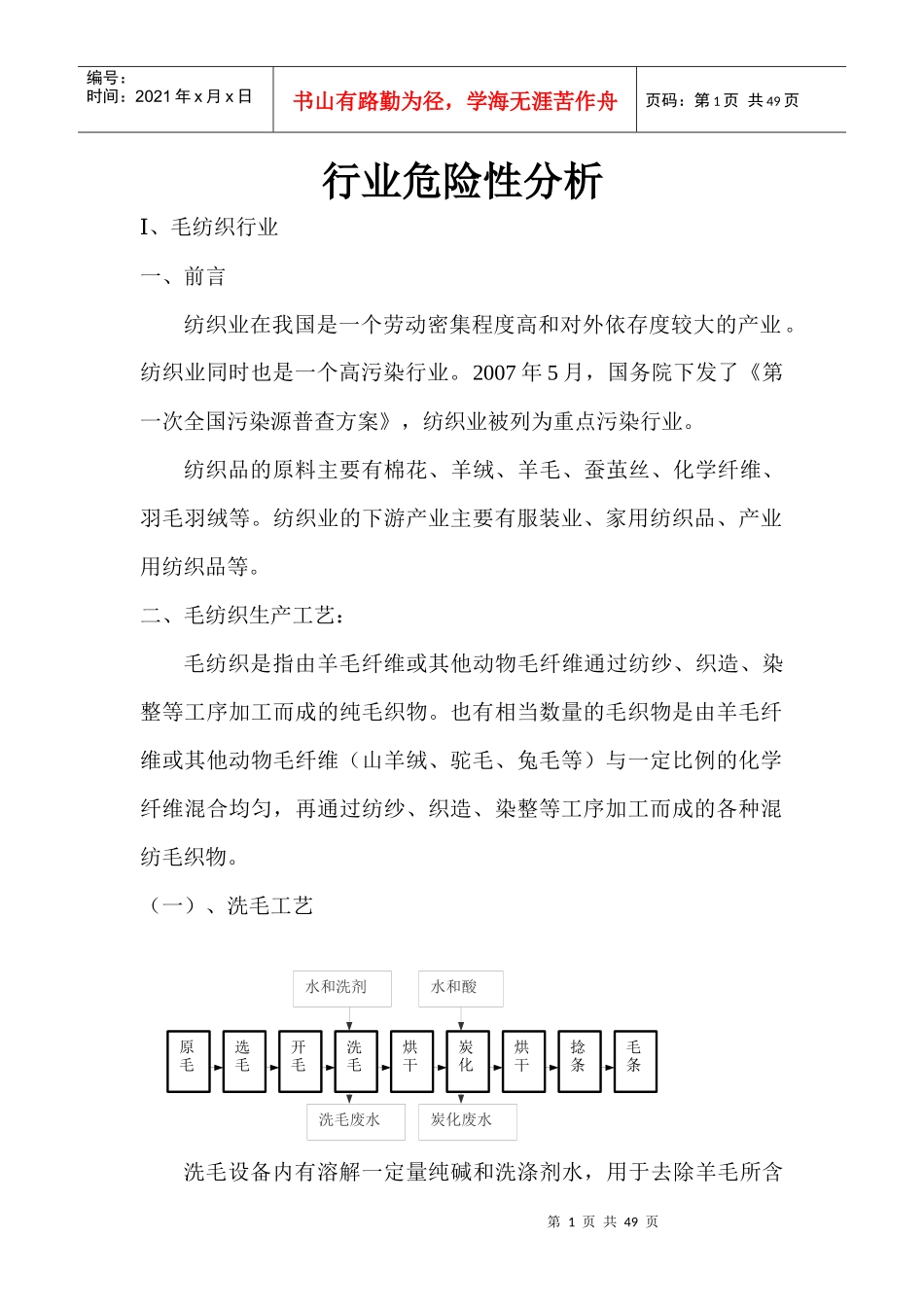 纺织行业及危险性管理知识分析_第1页
