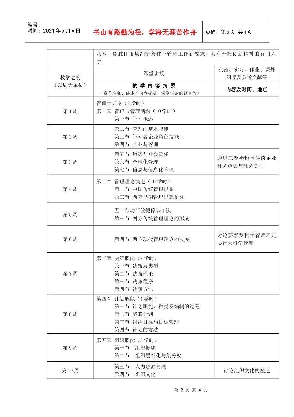 管理学原理课程说明书_第2页