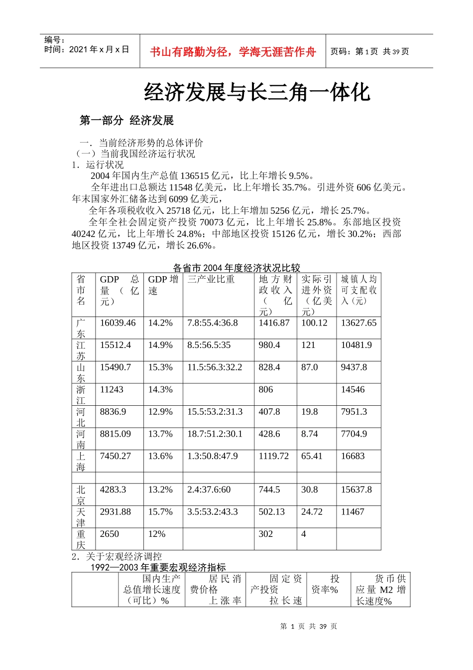 经济发展状况与长三角一体化_第1页