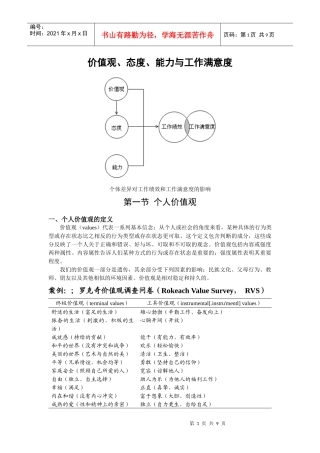 组织行为学讲义-价值观、态度、能力与工作满意度