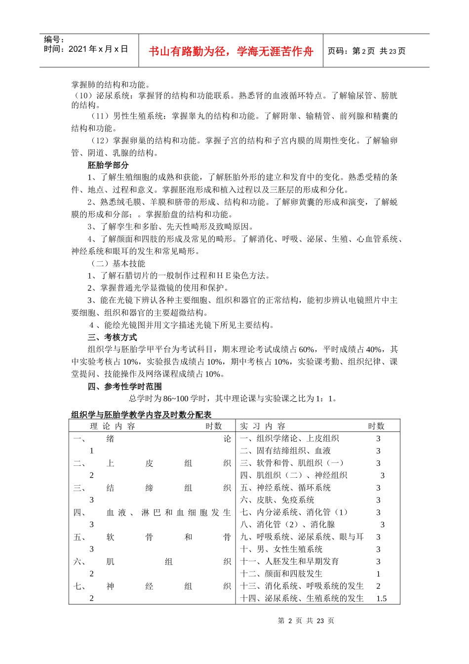 组织学与胚胎学教学大纲_第2页