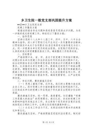 乡卫生院一般党支部巩固提升实施方案 