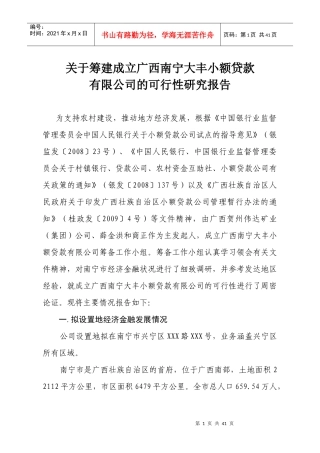 筹建成立某小额贷款公司的可行性报告