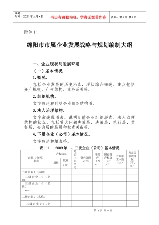 绵阳市市属企业发展战略与规划编制大纲