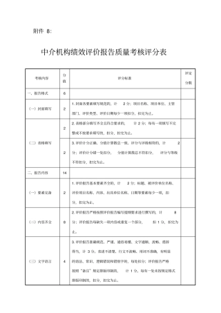 中介机构绩效评价报告质量考核评分表