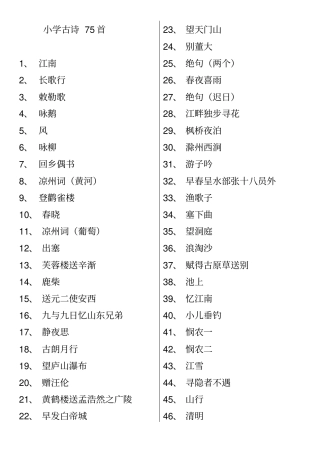 小学语文专业课考试诗词75首必背