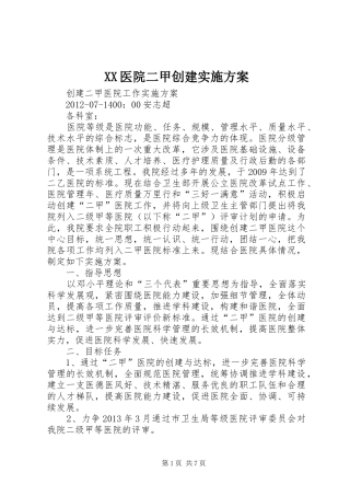 XX医院二甲创建方案 