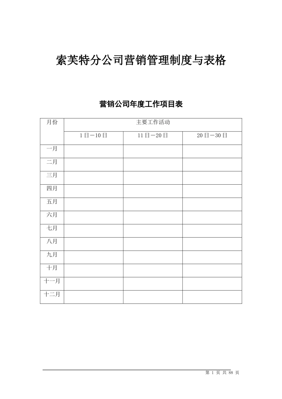 索芙特分公司营销管理制度与表格_第1页