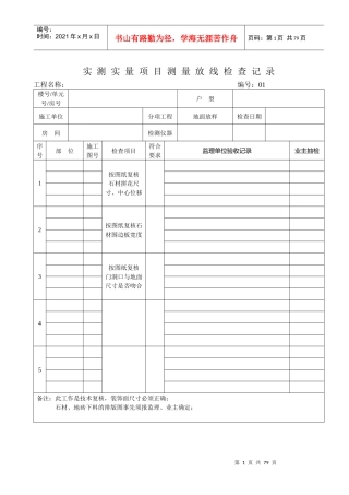 精装修(装饰)实测项目检查记录