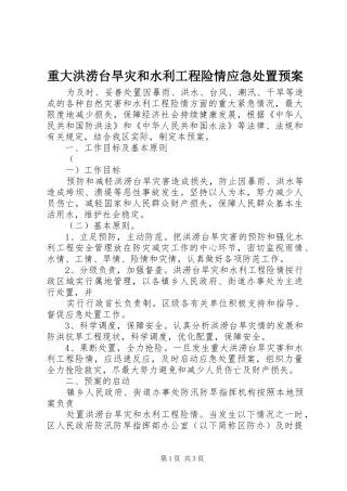 重大洪涝台旱灾和水利工程险情应急预案 