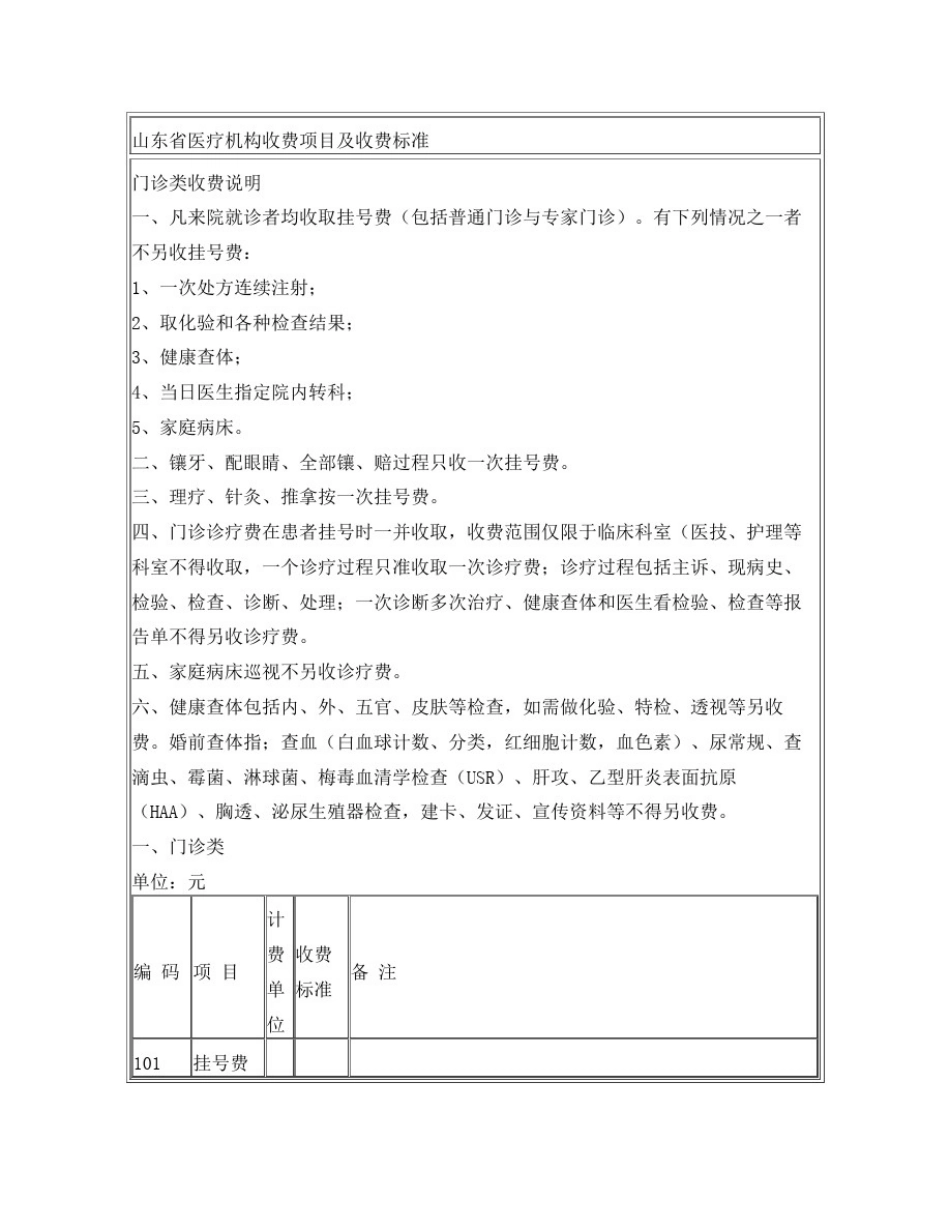 山东省医疗机构收费项目及收费标准_第1页