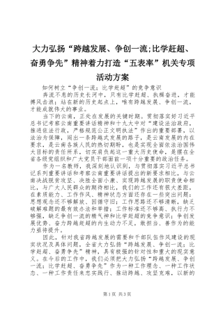 大力弘扬“跨越发展、争创一流;比学赶超、奋勇争先”精神着力打造“五表率”机关专项活动实施方案 