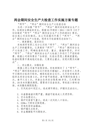 两会期间安全生产大检查工作方案专题 