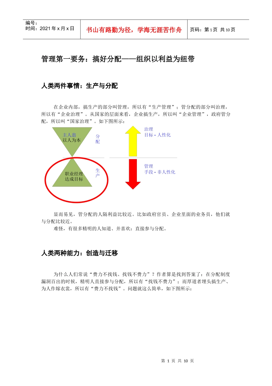 管理第一要务：搞好分配——组织以利益为纽带_第1页