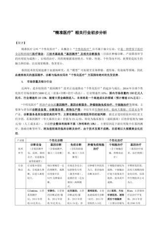 精准医疗相关行业初步分析