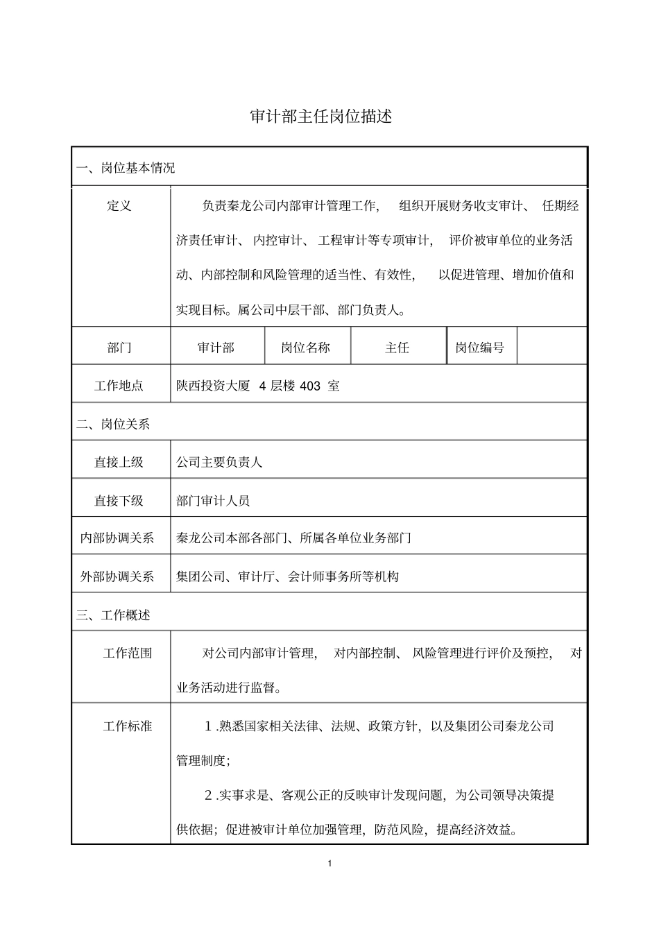 审计部主任岗位描述_第1页
