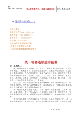 统一电器连锁超市招商策划方案