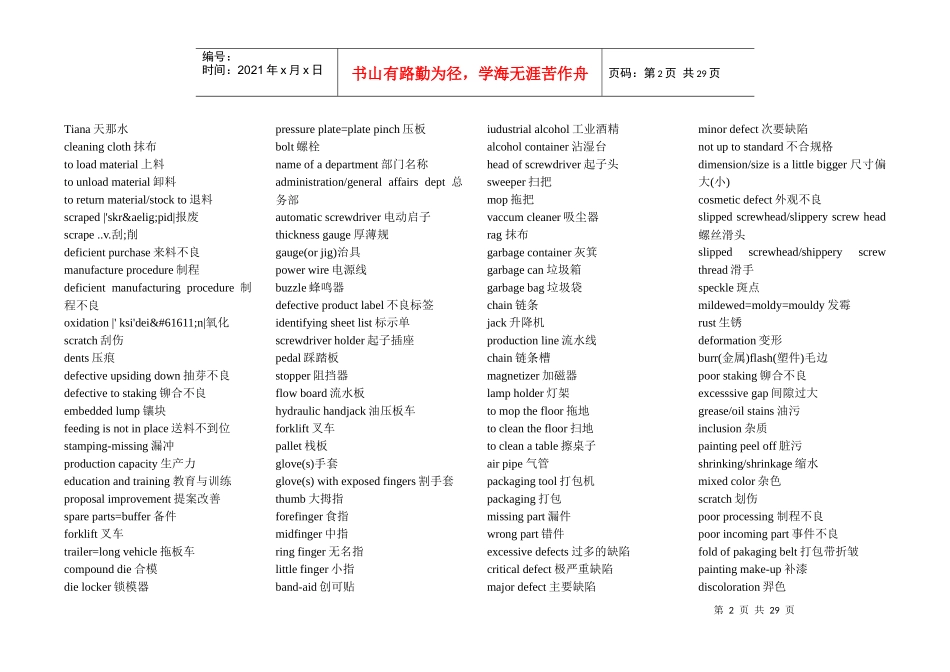 组装、冲压、喷漆等专业词汇大全_第2页