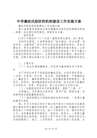 中学廉政风险防控机制建设工作方案 