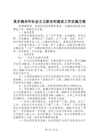 某乡镇本年社会主义新农村建设工作方案 