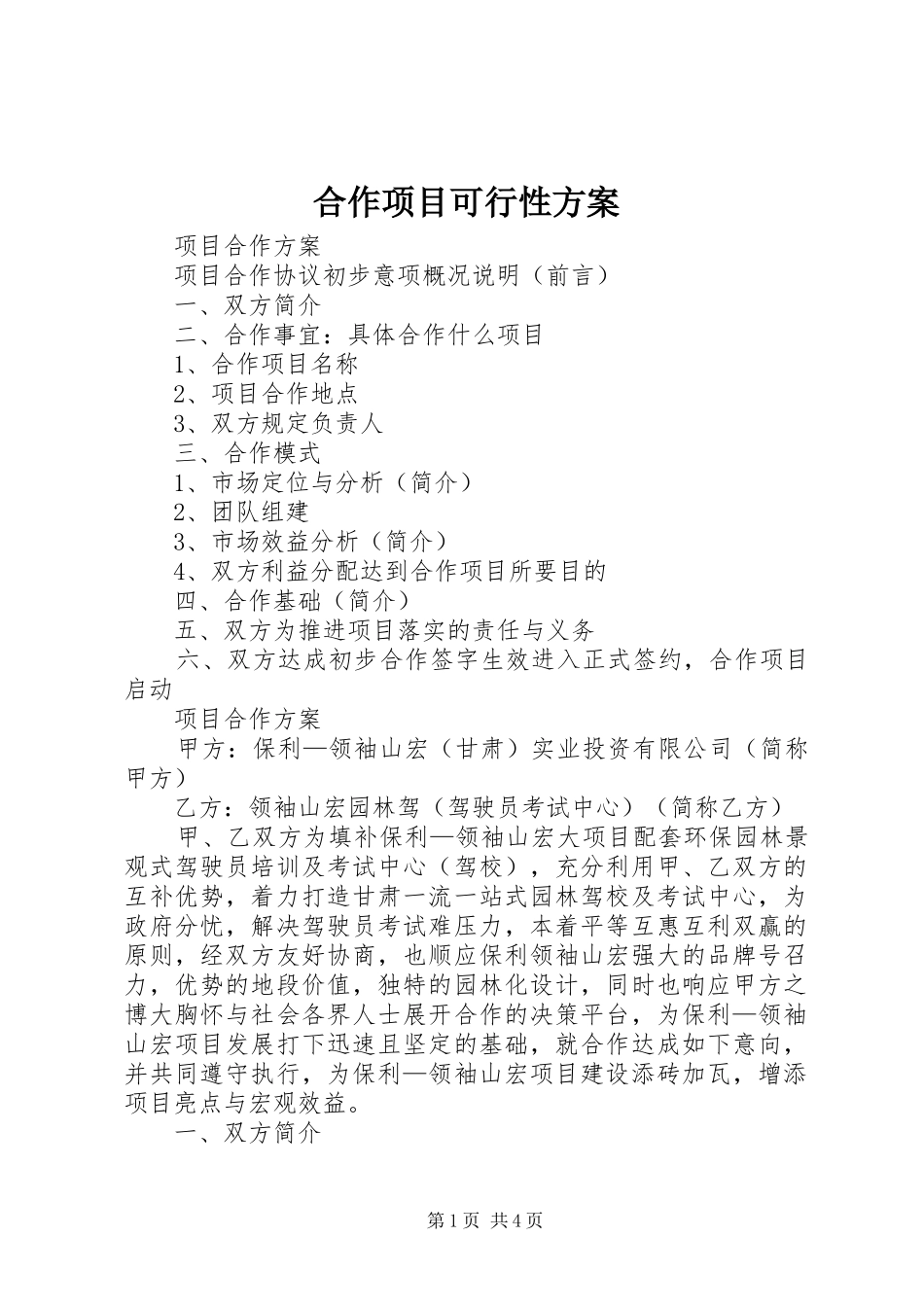 合作项目可行性实施方案 _第1页