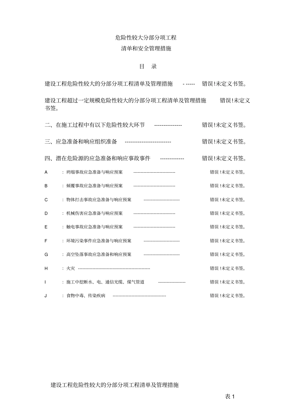危险性较大分部分项工程清单及安全措施_第1页