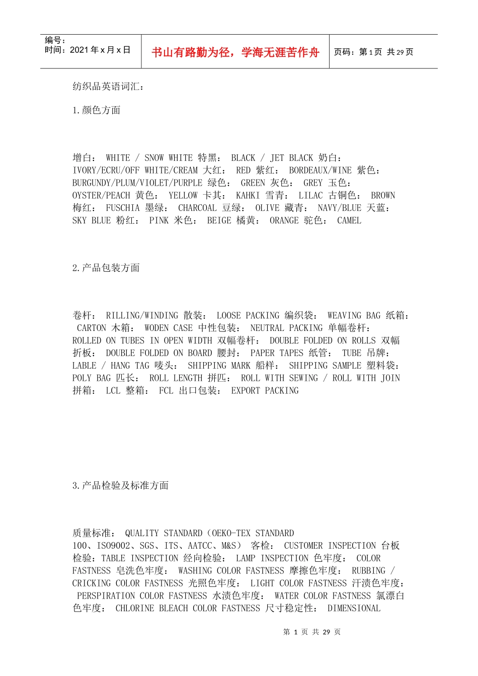 纺织行业及商务英语管理知识分析大全_第1页