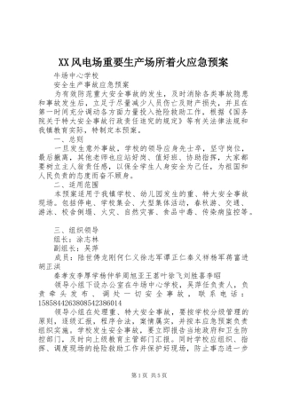 XX风电场重要生产场所着火应急处理预案 
