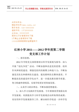 红林小学年度党支部工作计划